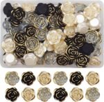 120pcs 20mm Flatback Drilled Rose with Gold Frame Cabochons Flower Beads Plastic... - Image 2