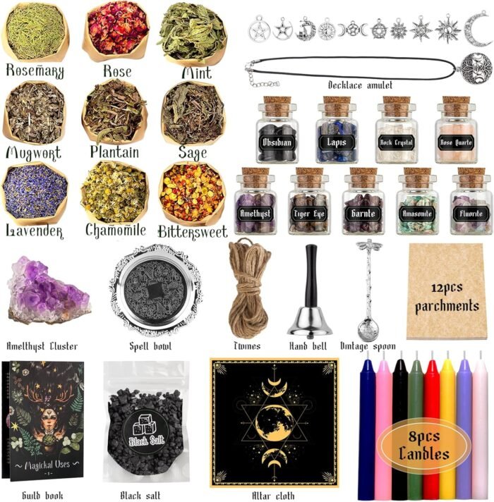 Witchcraft Supplies Kit for Spells, 56 PCS Witch Box Include Dried Herb Crystal ... - Image 7