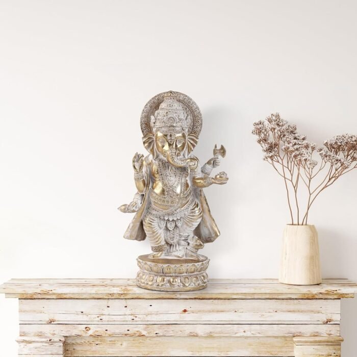 Gold Lord Ganesha Statues- Hindu Elephant God Statue Resin Sculpture Indian Gane... - Image 3