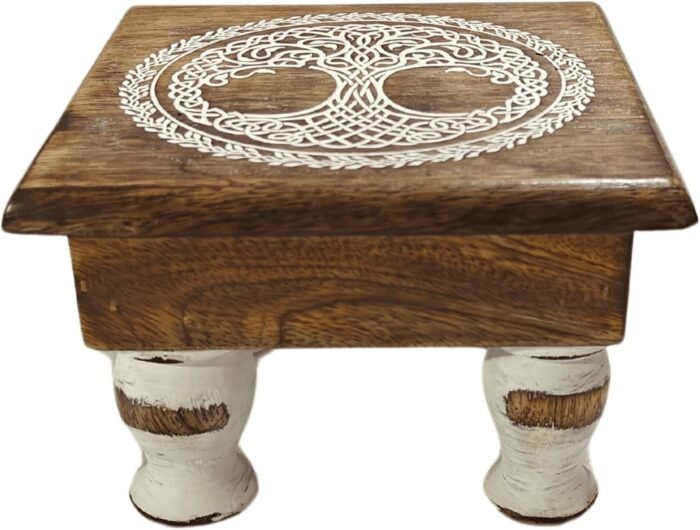 Wooden Handmade Engarved Small Altar Table, Meditation Table, Wiccans Altar Tabl... - Image 3