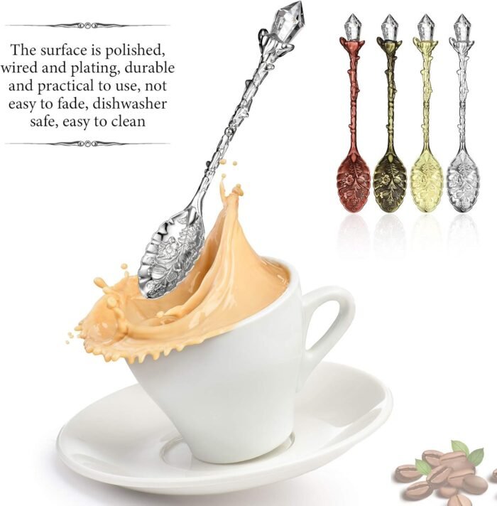 Honoson Retro Crystal Spoon Crystal Alloy Witch Tea Coffee Vintage Carved Spoon ... - Image 3