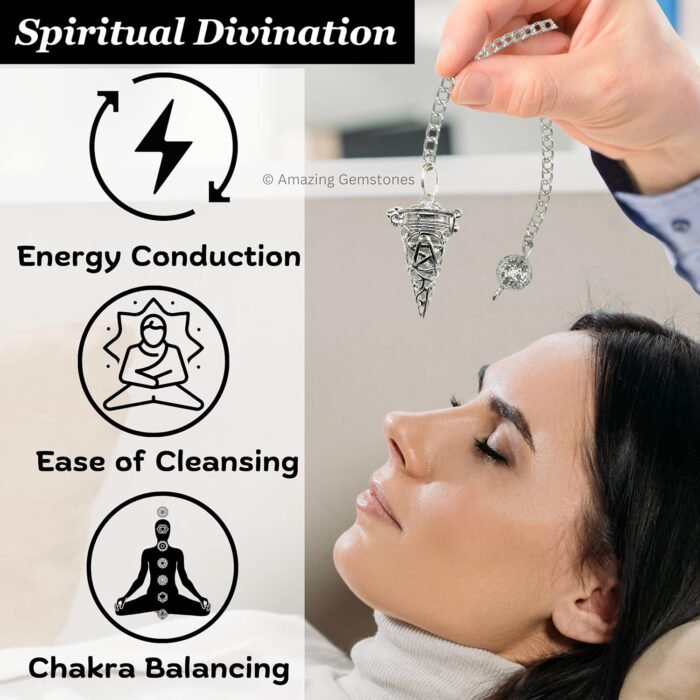 Healing Metal Pendulums for Divination, Silver Chamber Cone Steel Copper Pendulu... - Image 6