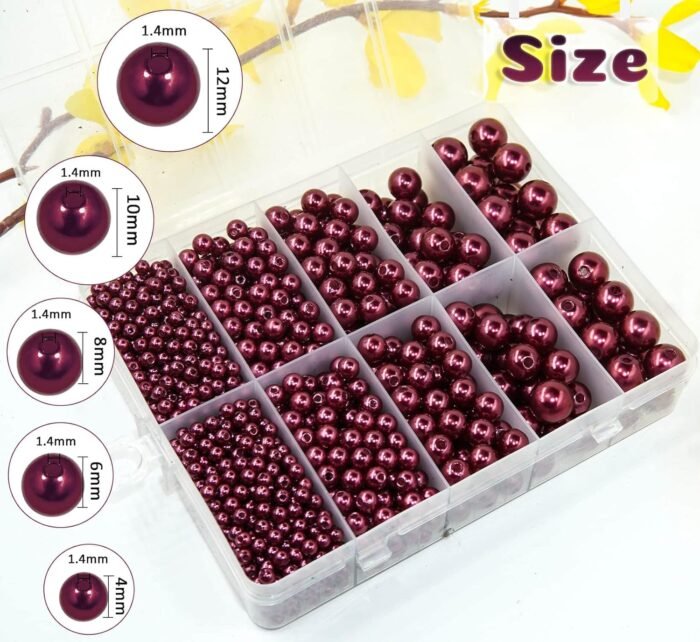 Claret Red Pearl Beads for Jewelry Making, 1750pcs Wine-Red Pearl Craft Bead wit... - Image 3