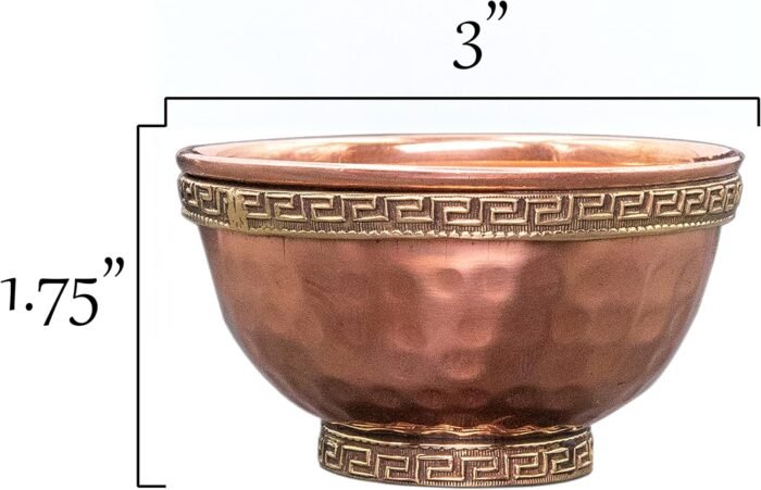 Alternative Imagination Altar Offering Bowl - Hammered Copper Bowl with Greek Ke... - Image 3