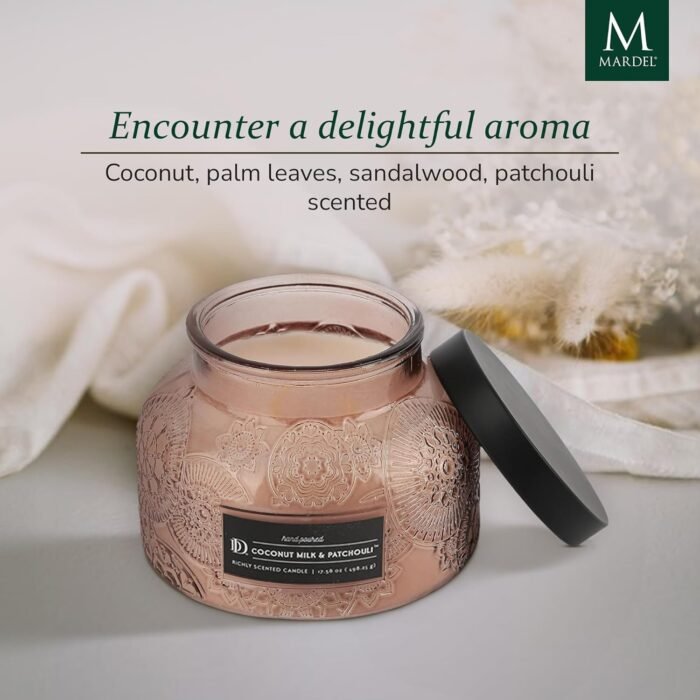 Coconut Milk & Patchouli Candle Jar (17.6 oz) Cane Sugar, Palm Leaves, & Sandalw... - Image 4