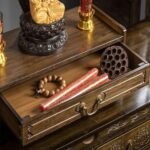 Altar Table with Storage, Small Meditation Table, Natural Bamboo Puja Table with... - Image 3