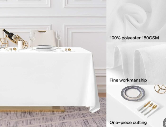 Surmente White Rectangle Tablecloth 90 x 132-inch Rectangular Polyester Table Cl... - Image 3