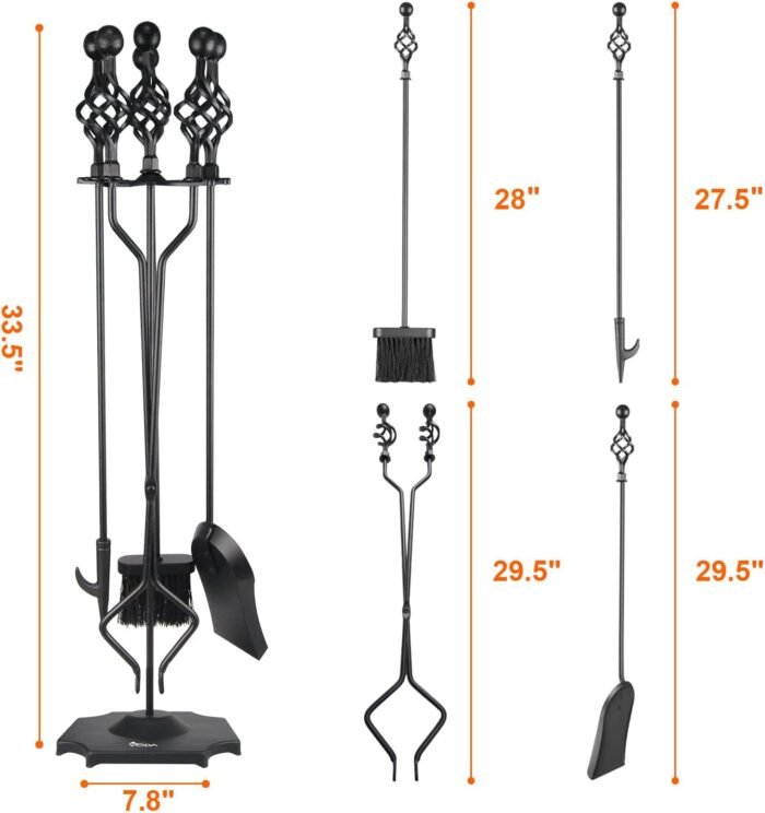 VODA Fireplace Tools Set, 5-Piece Cast Iron 33" Fire Place Set Tools Indoor Fire... - Image 4