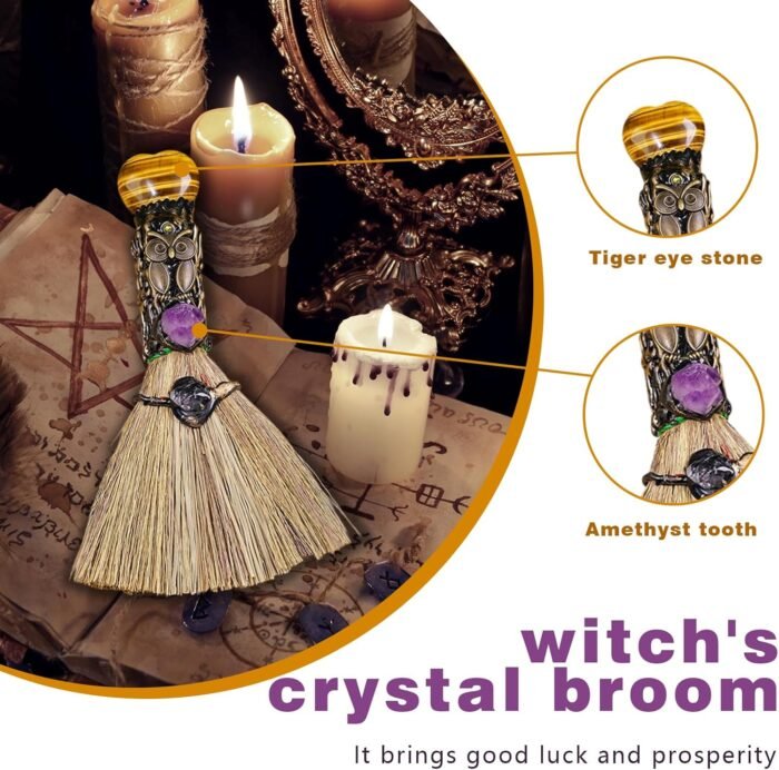 Witch Broom Halloween Crystal Witch Wiccan Altar Broom,Witchcraft Witches Pagan ... - Image 4