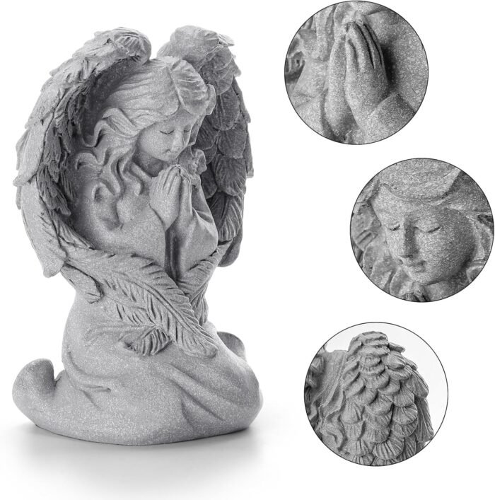 INLOMEM Praying Angel Figurine, Sculpted Hand-Painted Figurine, Angel Wings Stat... - Image 3