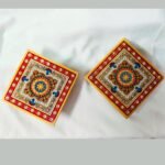 Marble Puja Chowki 4” Pair – Hand-Painted Floral Design with Kundans | Ethnic Ka... - Image 3