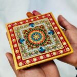 Marble Puja Chowki 4” Pair – Hand-Painted Floral Design with Kundans | Ethnic Ka... - Image 4