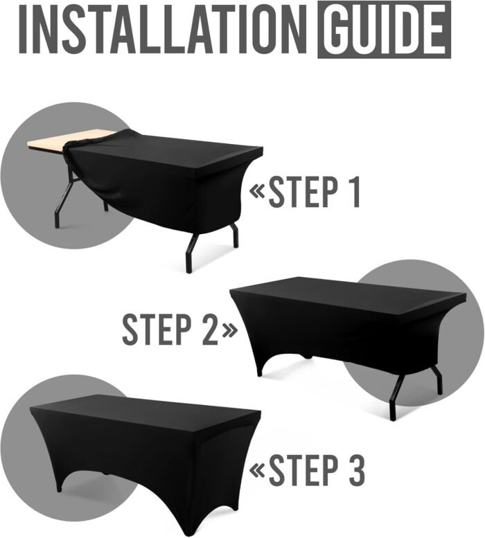 Utopia Kitchen 6FT Spandex Tablecloth [2 Pack, Black] 200 GSM Stretch, Fitted, W... - Image 4