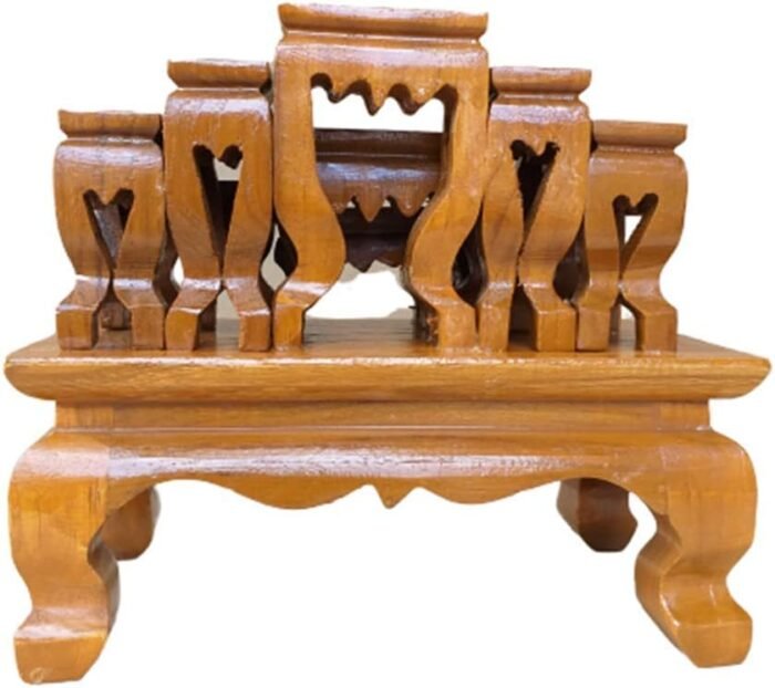 Small Altar Thai Buddha Worship Wood Set 9 Amulet Miniature Table Teak Shelf Hom... - Image 6