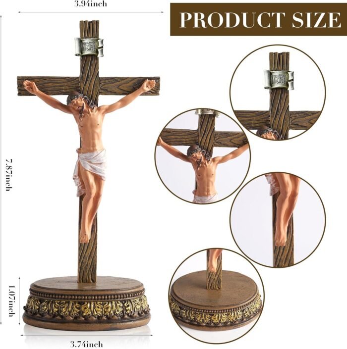 Jesus Cross Statue - Standing Crucifix for Home Decor and Altar, Catholic Cross ... - Image 3