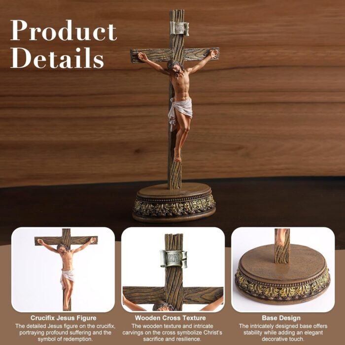 Jesus Cross Statue - Standing Crucifix for Home Decor and Altar, Catholic Cross ... - Image 4