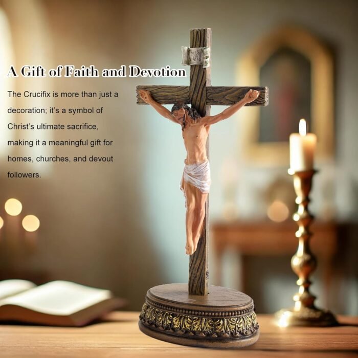 Jesus Cross Statue - Standing Crucifix for Home Decor and Altar, Catholic Cross ... - Image 5