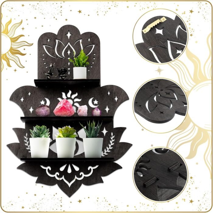 Hamsa Wall Decor Lotus Crystal Shelf Display for Evil Eye - Large 17'' Hamsa Han... - Image 5