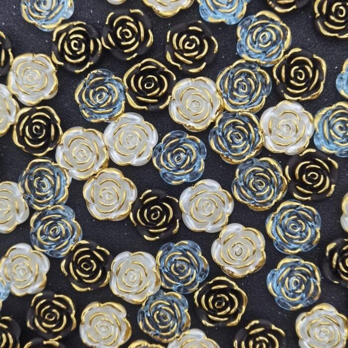 120pcs 20mm Flatback Drilled Rose with Gold Frame Cabochons Flower Beads Plastic... - Image 4