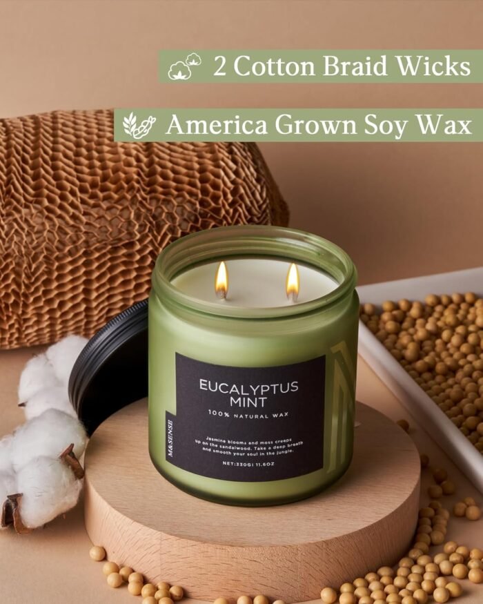 M&SENSE Eucalyptus & Mint Soy Candles for Home Scented, 11.6oz 70 Hour Burn Arom... - Image 4