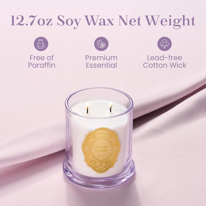 M&SENSE Two Wicks Luxury 12.7oz Natural Soy Wax Candle,Lavender Vanilla Scent,El... - Image 3