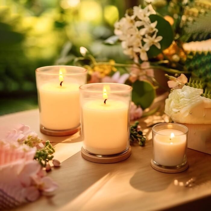 Set of 12 White Votive Candles, Clear Glass Filled Unscented Soy Wax Candle for ... - Image 3