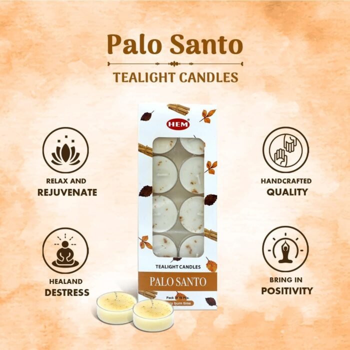 HEM Palo Santo Candle Tea Lights Scented- (10 Packs, 5 hrs Long Burn) Natural So... - Image 3
