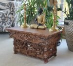 DharmaObjects Solid Indian Elm Wood Hand Carved Floor Shrine Altar Meditation Ta... - Image 3