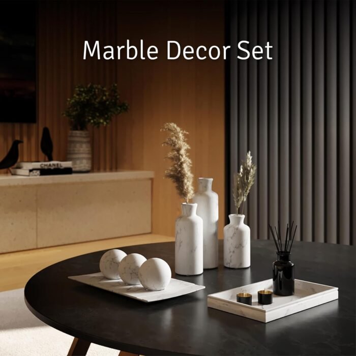 Creative Scents White Marble Look Home Decor Tray and Orb Set Coffee Table Decor... - Image 10
