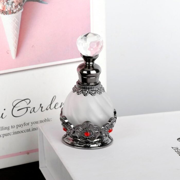 SEVENBEES 15ml Vintage Glass Perfume Bottle with Antique Silver Flower Figurine ... - Image 4