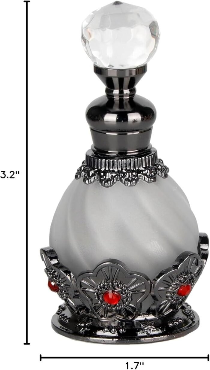 SEVENBEES 15ml Vintage Glass Perfume Bottle with Antique Silver Flower Figurine ... - Image 8