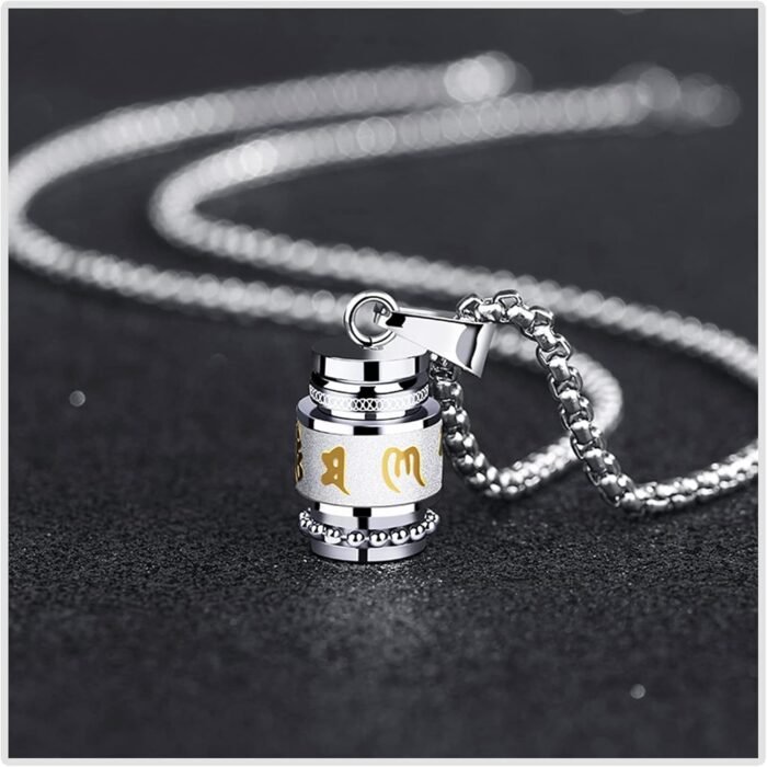 Fashion Titanium Steel Buddhist Prayer Wheel Pendant Prayer Locket Necklace - Image 5