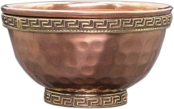 Alternative Imagination Altar Offering Bowl - Hammered Copper Bowl with Greek Ke... - Image 2
