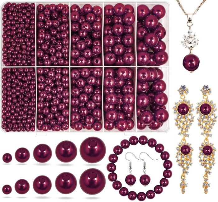 Claret Red Pearl Beads for Jewelry Making, 1750pcs Wine-Red Pearl Craft Bead wit... - Image 2