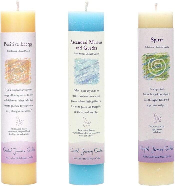 Crystal Journey Reiki Charged Herbal Pillar Candle Bundle (Positive Energy, Asce... - Image 2