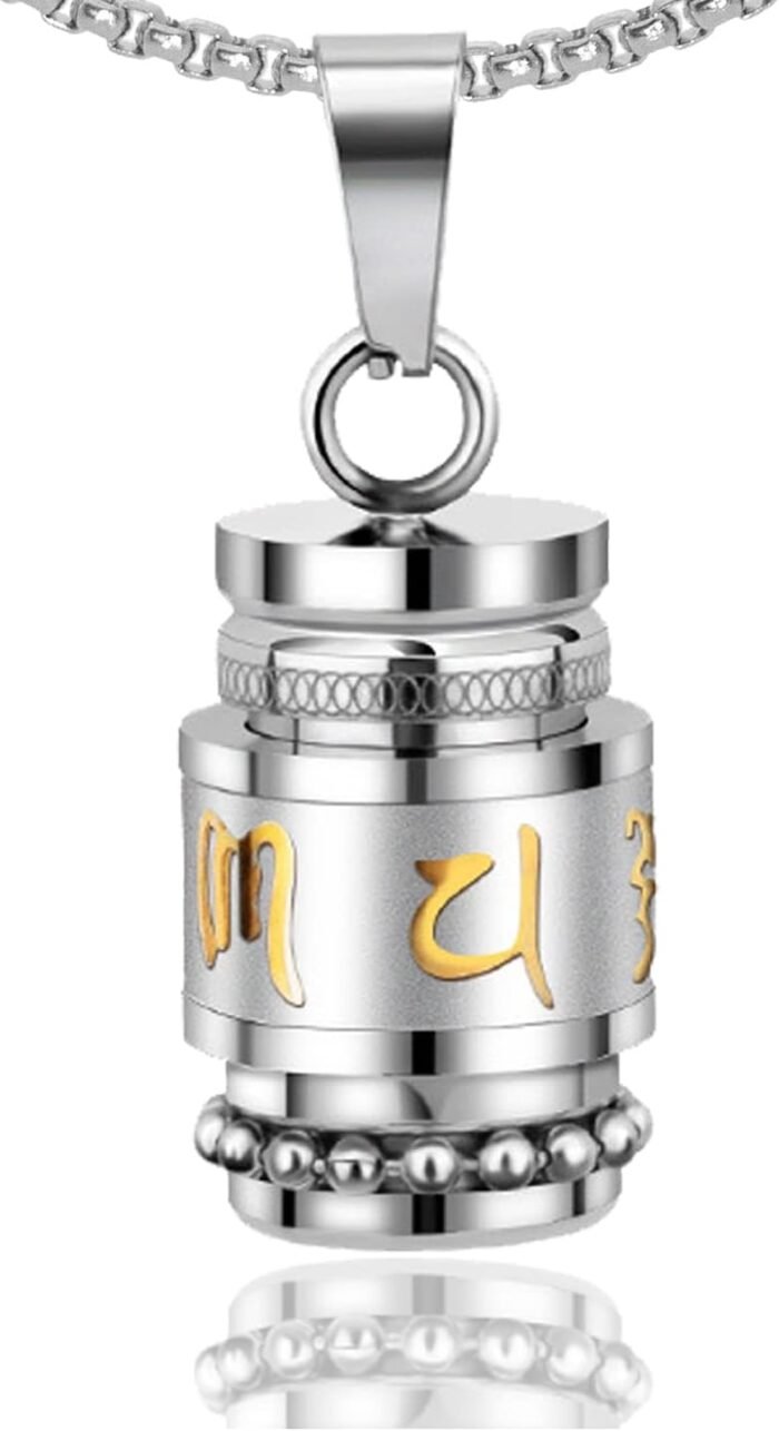 Fashion Titanium Steel Buddhist Prayer Wheel Pendant Prayer Locket Necklace - Image 2