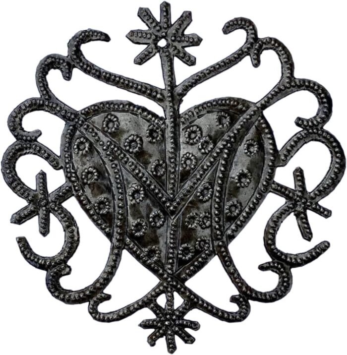 Haitian Art-inspired Veve Design, Freda Veve Heart, 4" Haiti, Ornament, Handmade... - Image 2