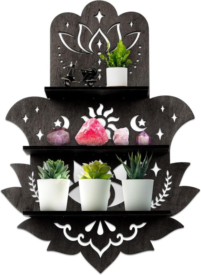 Hamsa Wall Decor Lotus Crystal Shelf Display for Evil Eye - Large 17'' Hamsa Han... - Image 2