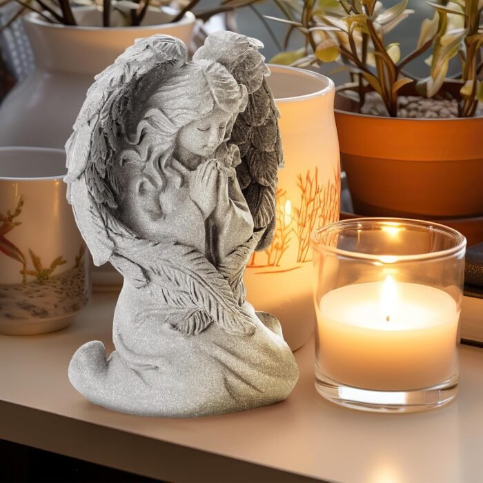 INLOMEM Praying Angel Figurine, Sculpted Hand-Painted Figurine, Angel Wings Stat... - Image 2