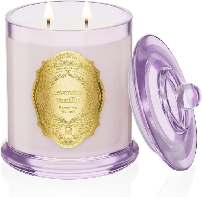 M&SENSE Two Wicks Luxury 12.7oz Natural Soy Wax Candle,Lavender Vanilla Scent,El... - Image 2