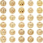 PH PandaHall Hollow Out Round Spacer Beads, 30pcs 18K Gold Plated Tibetan Style ... - Image 2