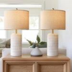 PoKat 23" Modern Ceramic Table Lamp Set of 2 for Living Room White Desk Lamps fo... - Image 2