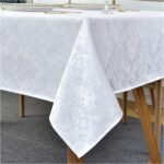 Rectangle Table Cloth - 60 x 84 Inch White Jacquard Tablecloths Damask Design Sp... - Image 2