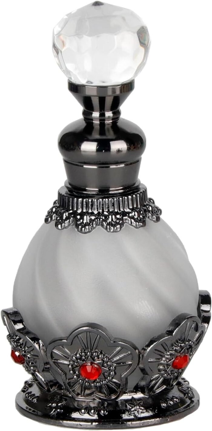 SEVENBEES 15ml Vintage Glass Perfume Bottle with Antique Silver Flower Figurine ... - Image 2