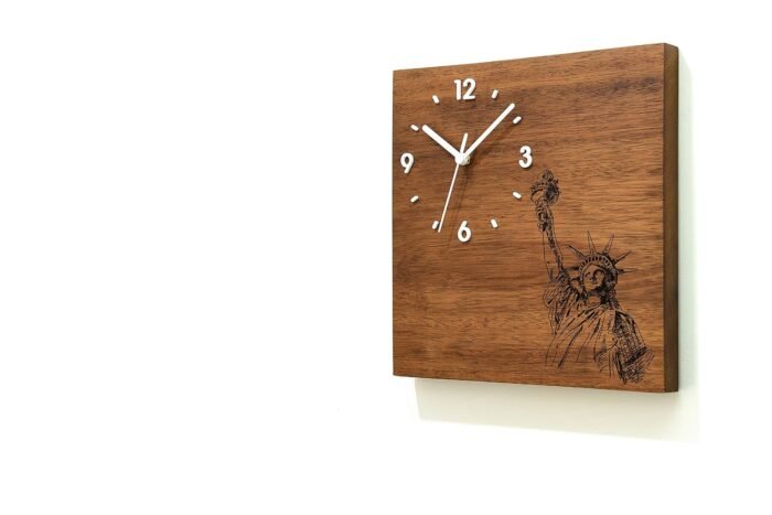 Solid Wood Wall Clock - Statue of Liberty - Wood Laser Engraved - Massive Wood I... - Image 2
