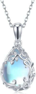 Teardrop Moonstone Necklace for Women 925 Sterling Silver Created Water-Shaped M... - Image 2