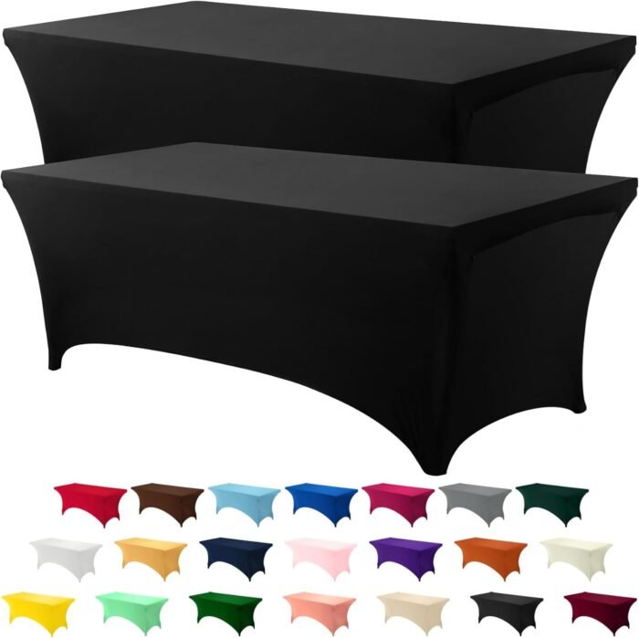 Utopia Kitchen 6FT Spandex Tablecloth [2 Pack, Black] 200 GSM Stretch, Fitted, W... - Image 2