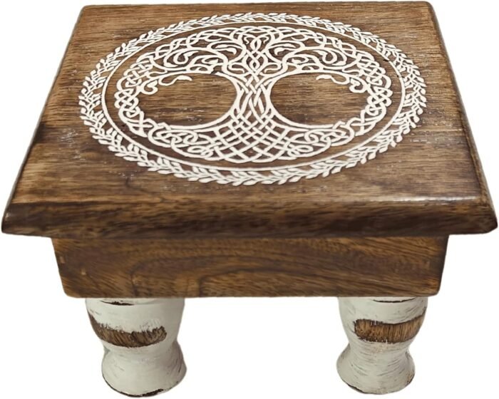 Wooden Handmade Engarved Small Altar Table, Meditation Table, Wiccans Altar Tabl... - Image 2