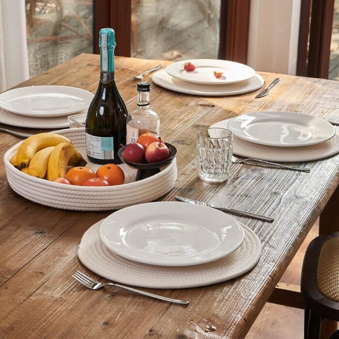 Round Placemats Set of 4, White Placemat-Woven Cotton Rope Chargers for Dinner P... - Image 3