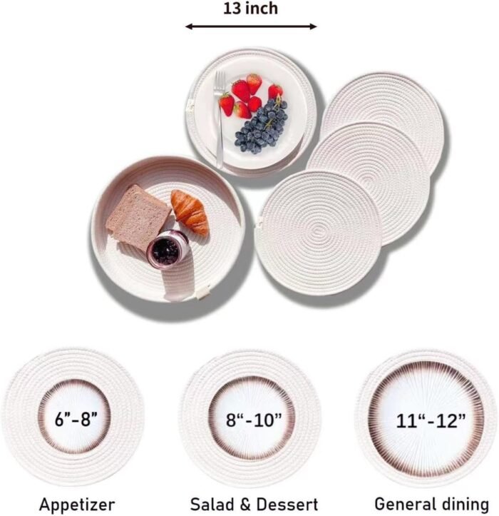 Round Placemats Set of 4, White Placemat-Woven Cotton Rope Chargers for Dinner P... - Image 7